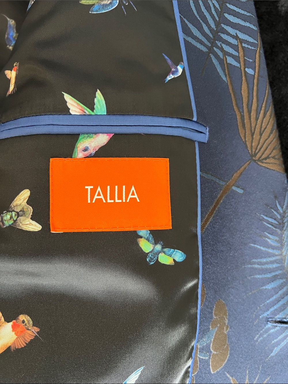 TALLIA Navy Blazer with Blue and Brown Floral Woven Fabric - Picture 13 of 15